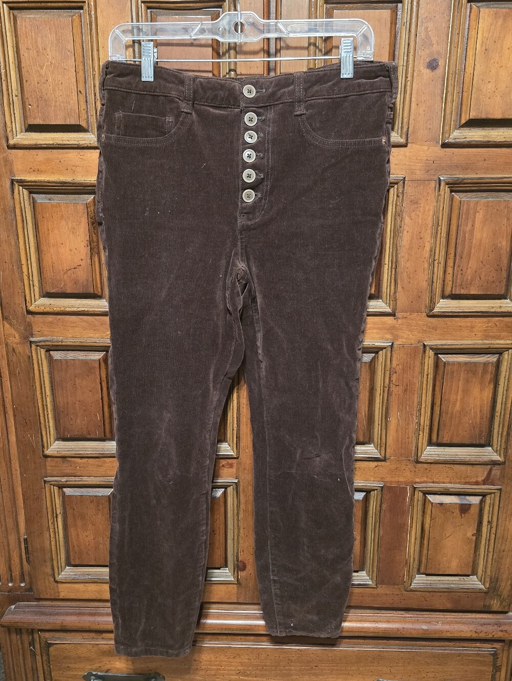 Pilcro Women’s Aubergine Corduroy Button Fly Skinny Pants Stretch Pockets Sz 30